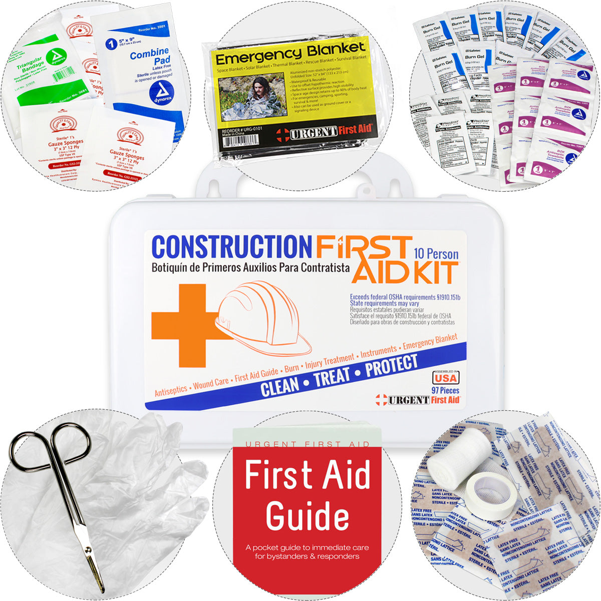 Bilingual OSHA Contractors First Aid Kit for Job Sites up to 10 People